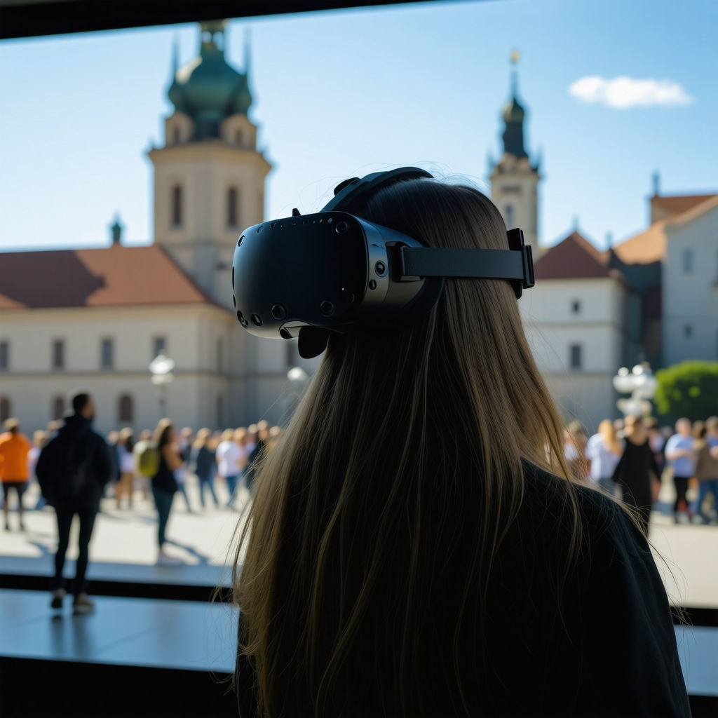 Person using VR headset exploring Timișoara's cultural landmarks