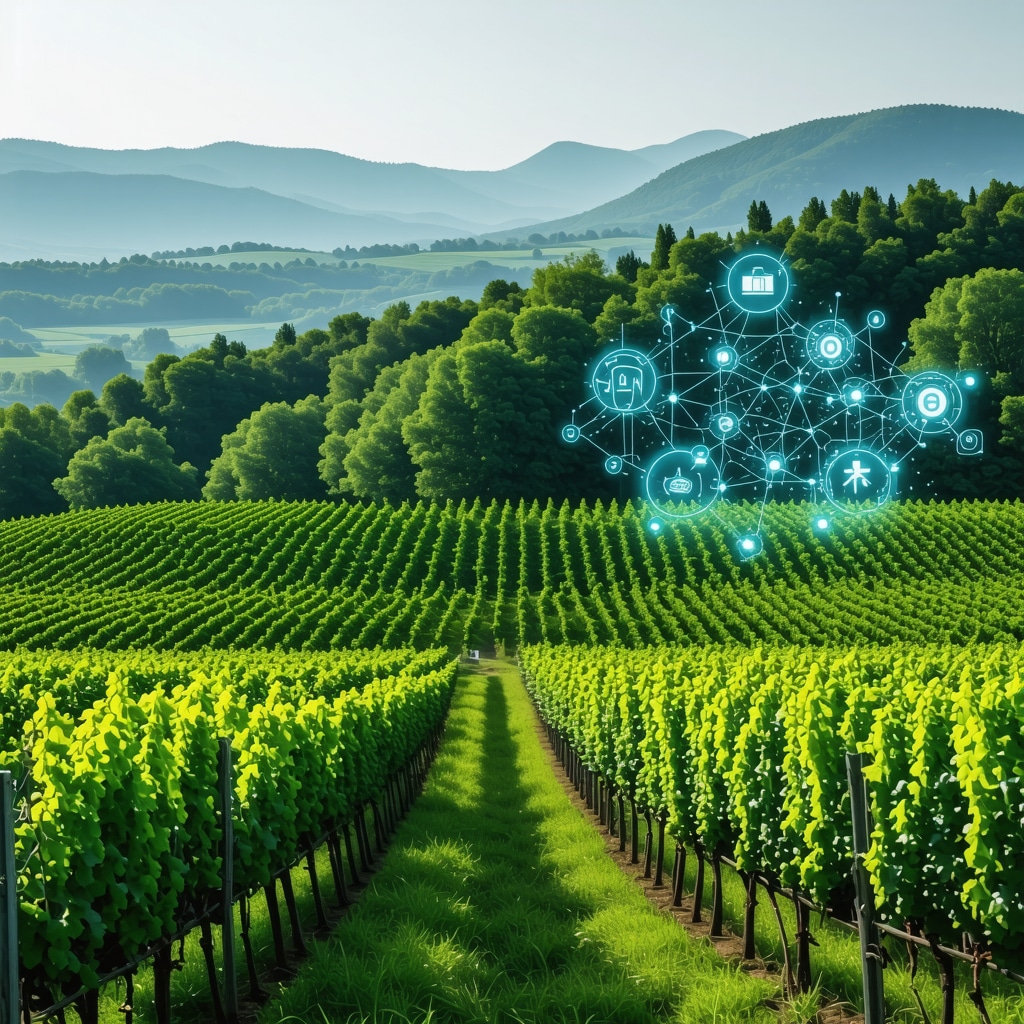 Modern vineyard in Tikveš with IoT sensors and blockchain technology interface