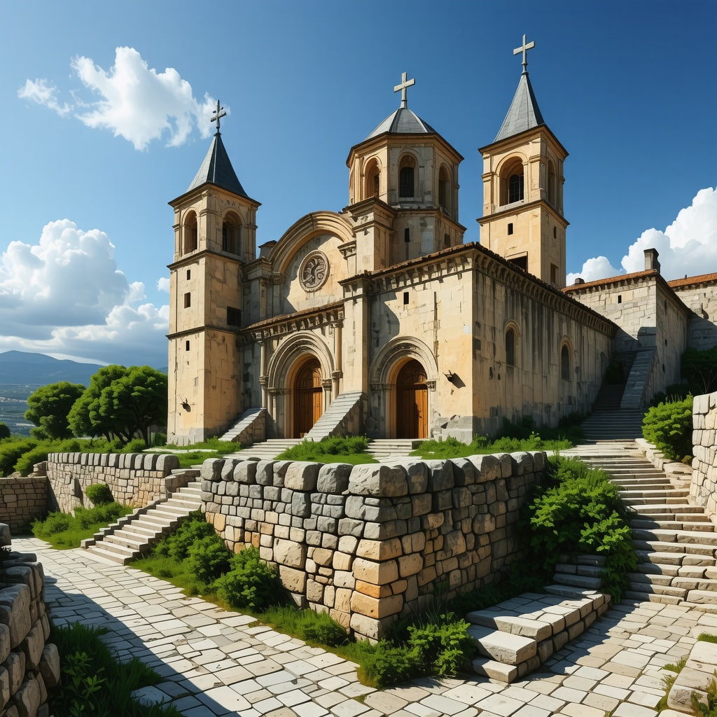 A highly detailed digital AR visualization of Nesebar's ancient churches and fortifications, blending historical architecture with modern technology.