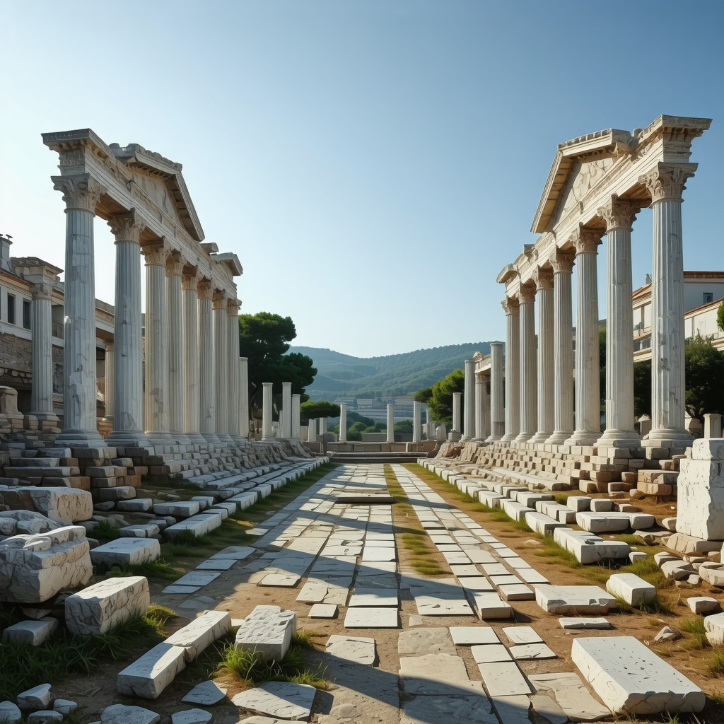 3D visualization of ancient Roman forum in Constanța, showcasing historical architecture