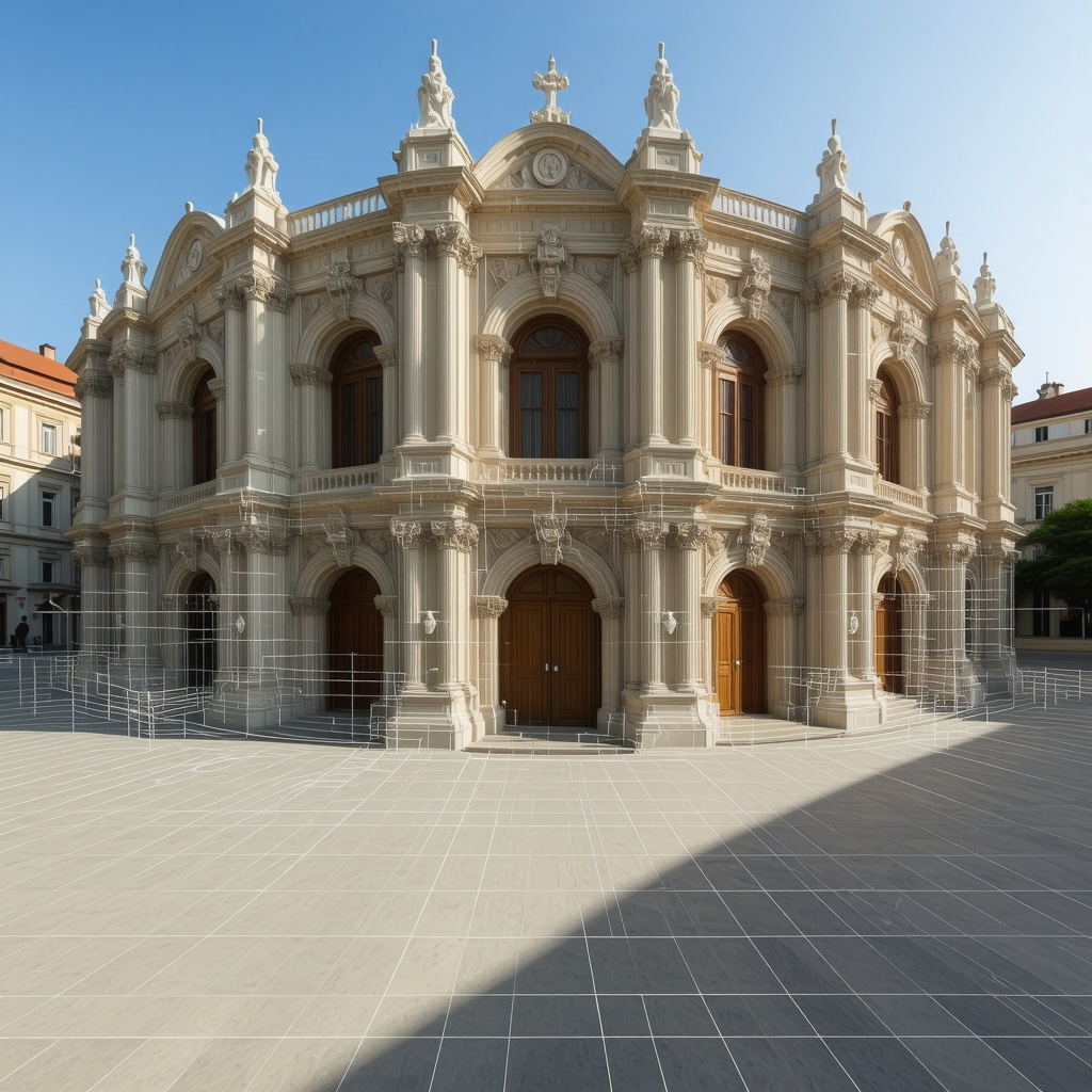 Historic buildings of Iași with digital 3D scanning overlay and augmented reality elements