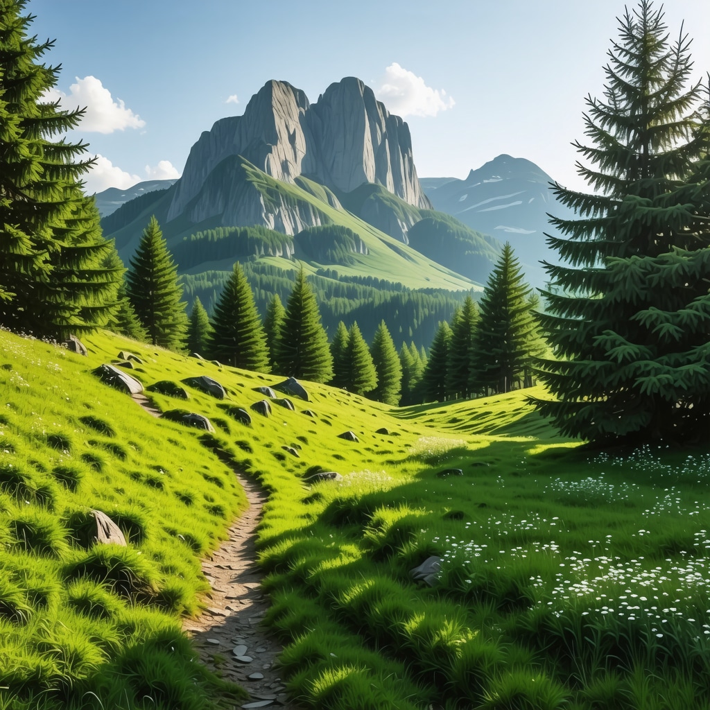 Beautiful Durmitor mountain landscape with hiking trail and lush greenery in spring