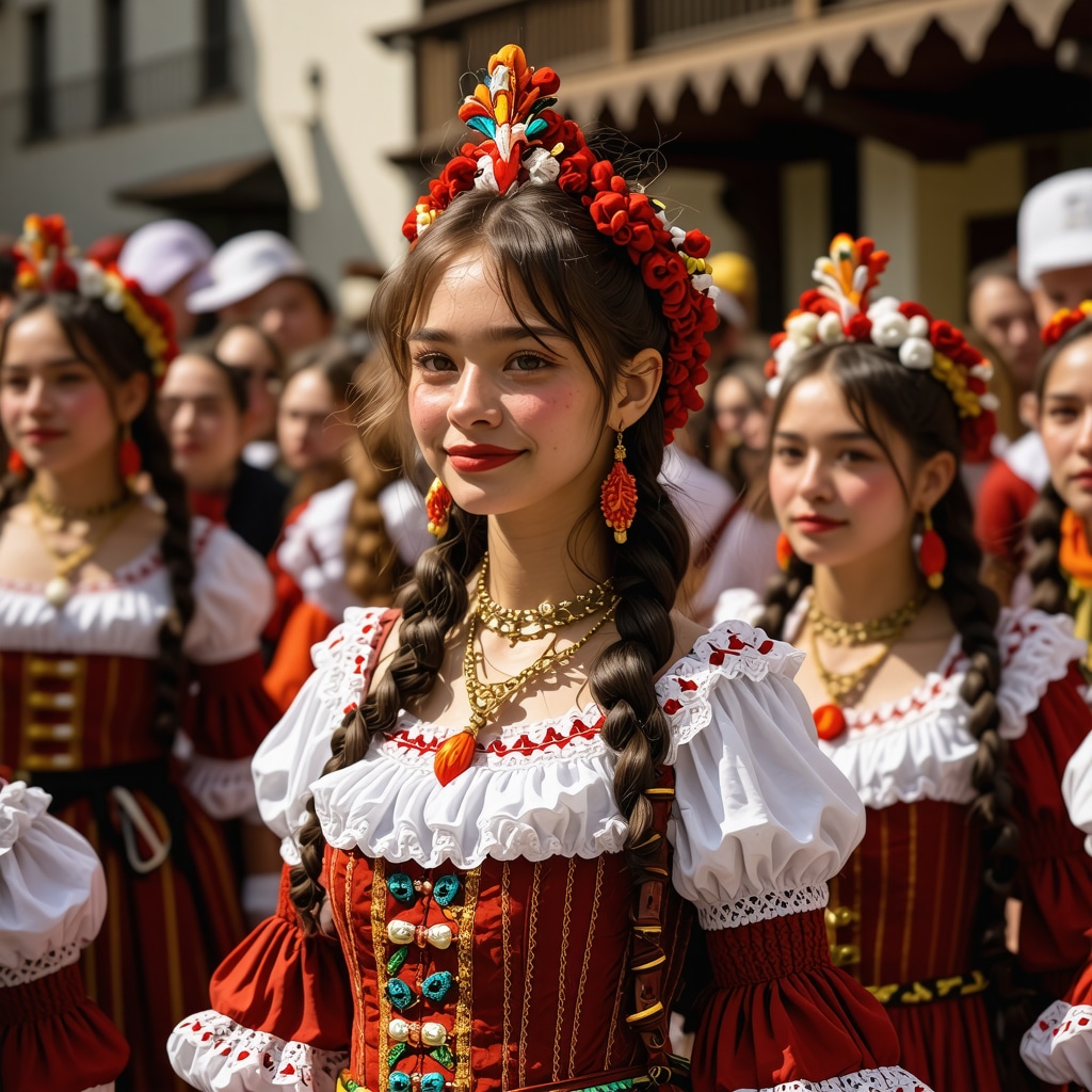 Traditional festival in Tetovo with colorful costumes and lively crowd