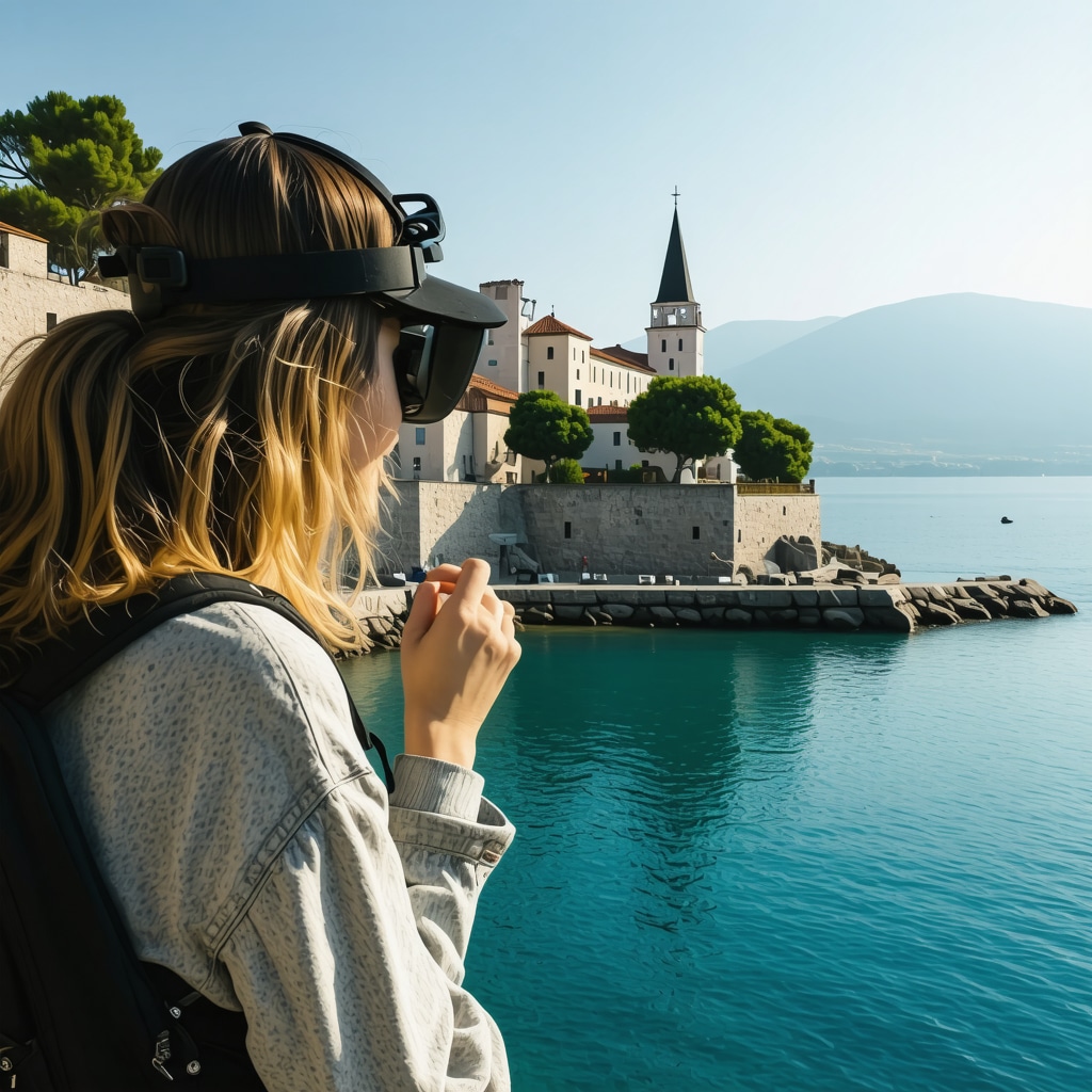 Illustration of advanced digital tourism technology in Volos with AR and IoT devices