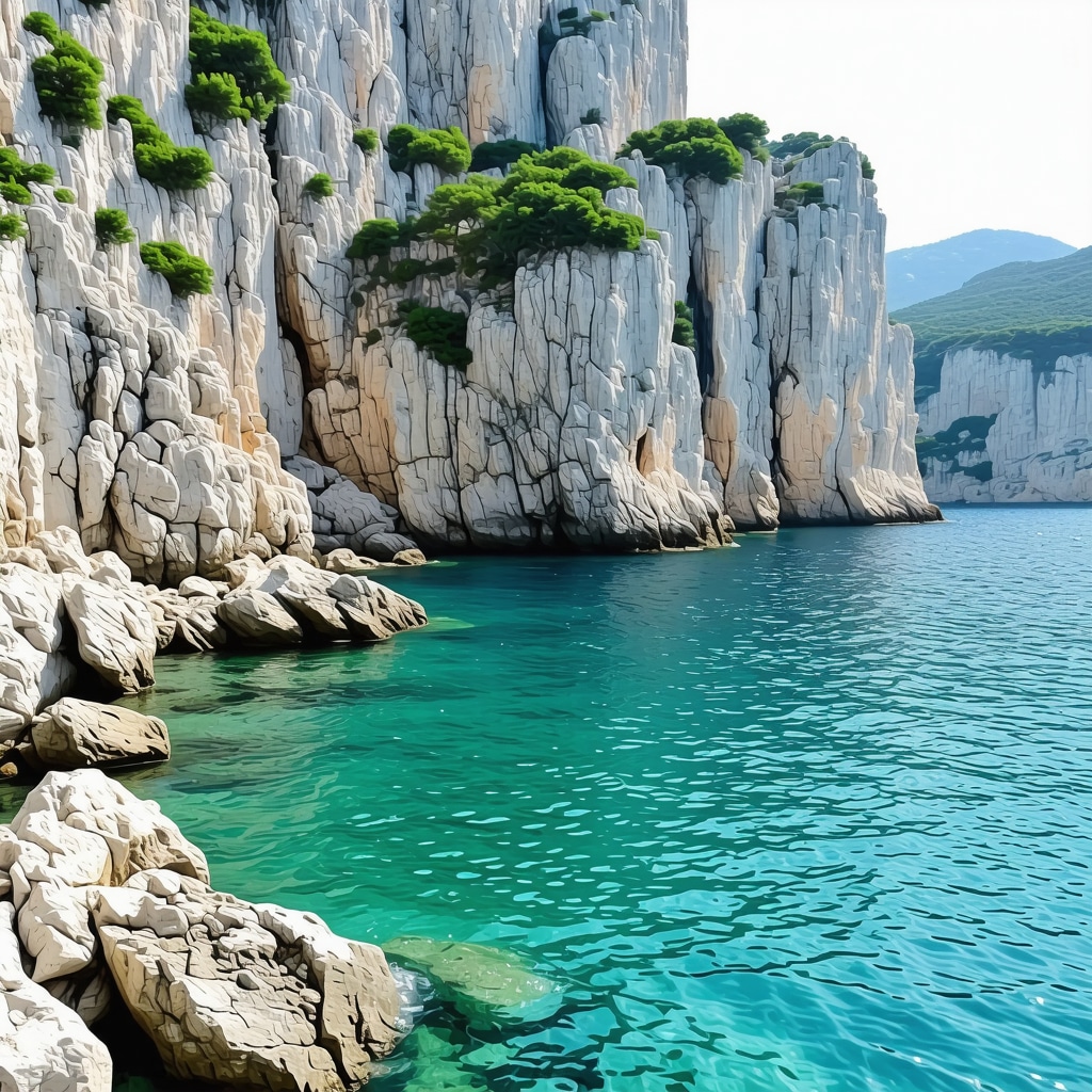 Secluded bay with clear blue water and rocky cliffs in Omiš, ideal for exploration and relaxation.