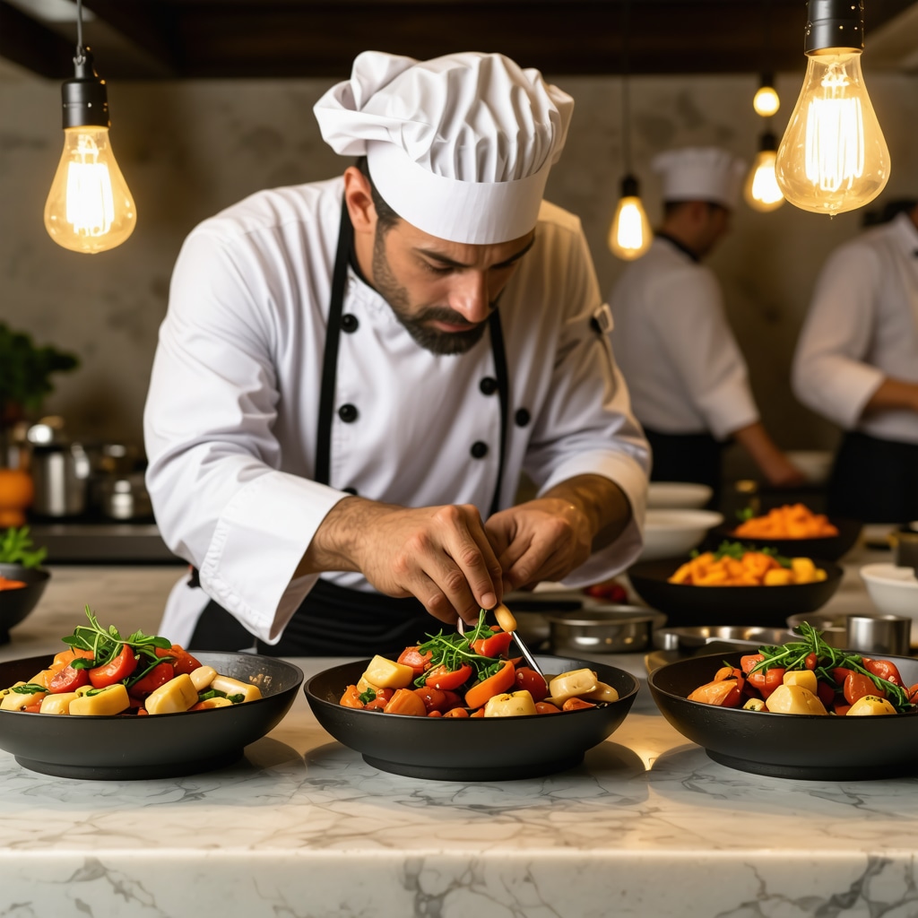 Chefs in a modern kitchen preparing traditional and innovative Mediterranean dishes in Trogir