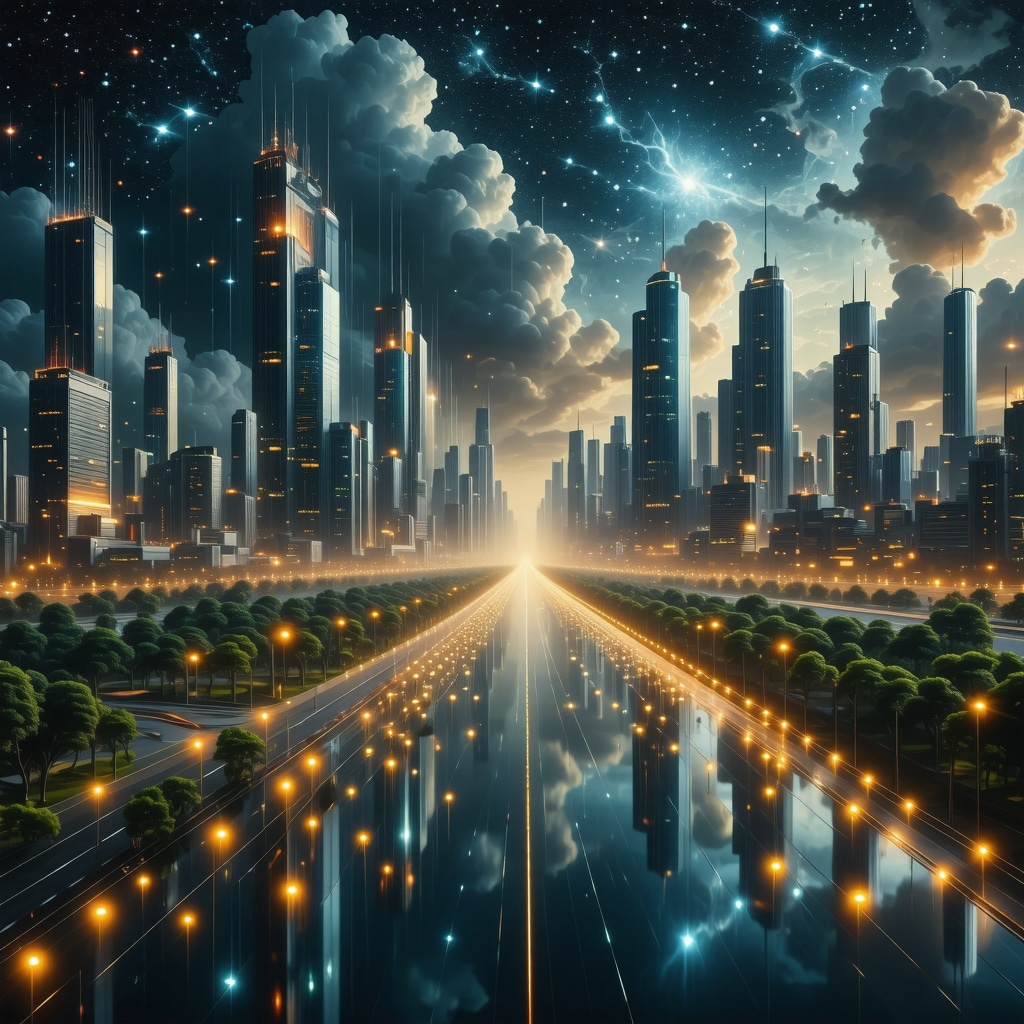 Digital smart city infrastructure with IoT sensors and green energy solutions