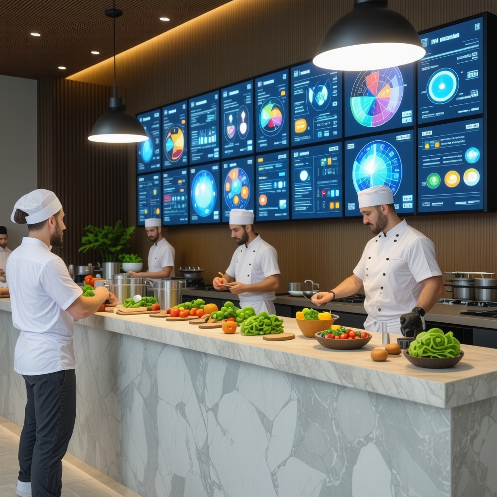 Modern kitchen in Konjic restaurant with IoT devices and sustainability technology