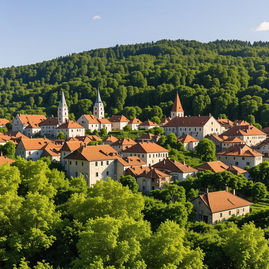 Scenic view of Gračanica with landmarks and greenery