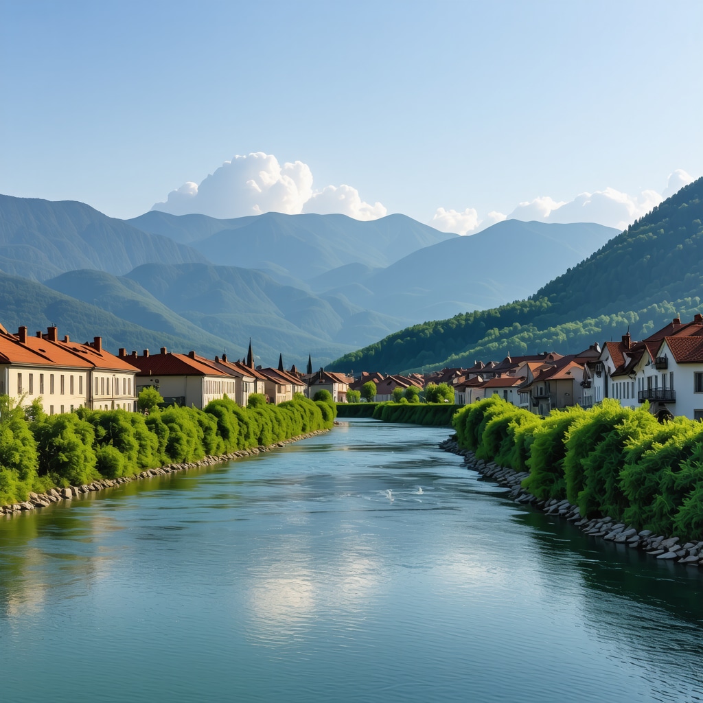 Beautiful landscape of Kičevo with mountains and river in daylight