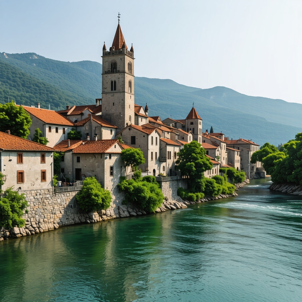 Beautiful view of Počitelj with historic buildings and Neretva river