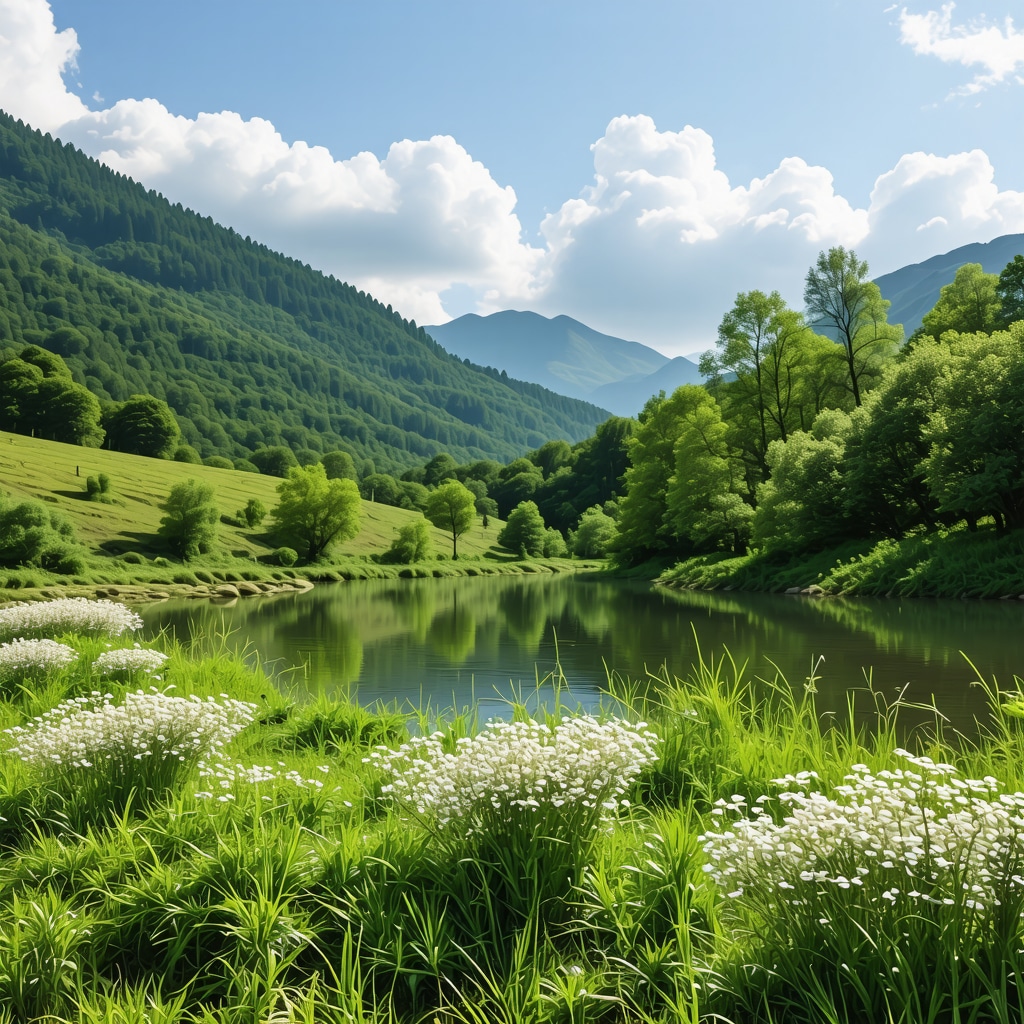 Panoramic view of lush green mountains and river in Pljevlja during spring.