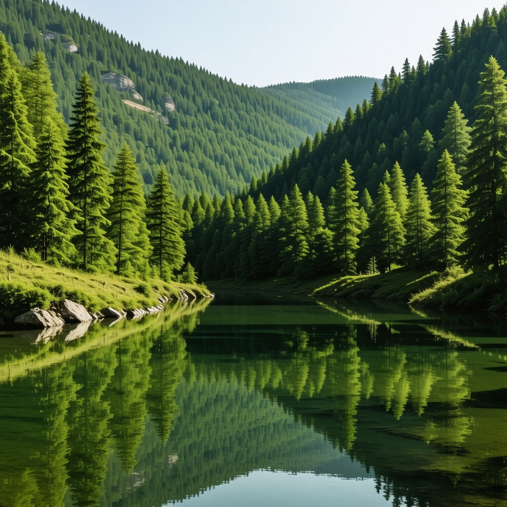 Peaceful mountain lake amid forest in Pljevlja, Montenegro