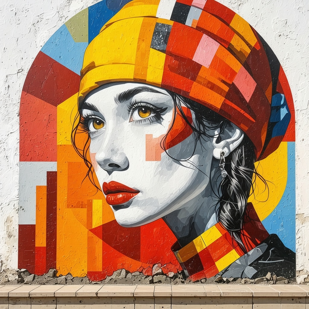 Colorful mural in Skopje combining traditional motifs with contemporary graffiti
