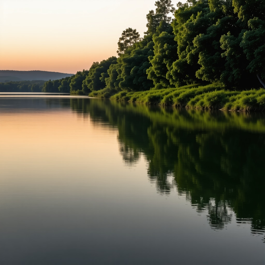 Panoramic view of Srebrno Jezero with lush greenery and reflective water at sunset