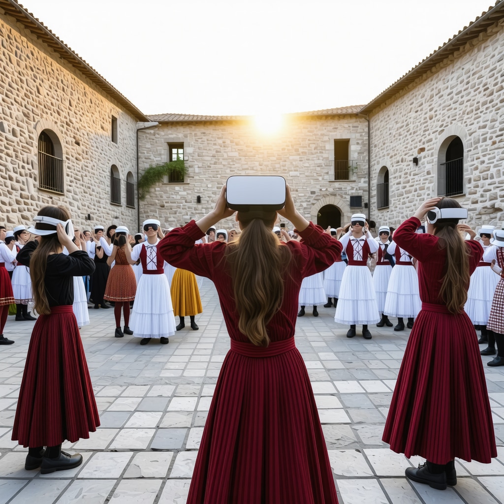 Crowd engaging with virtual reality and traditional Balkan music at Stolac Festival 2024 in a sustainable outdoor environment