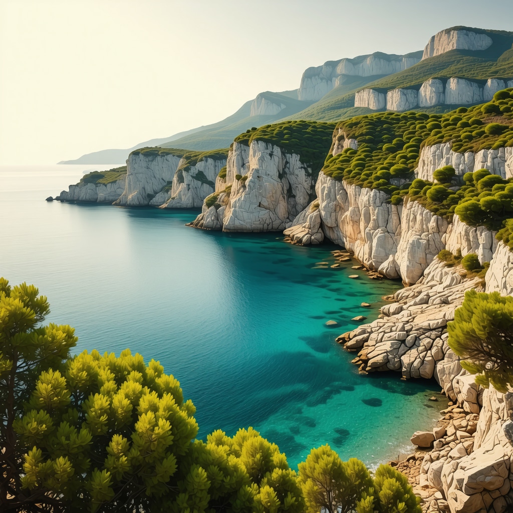 Beautiful sunset illuminating secluded coves and rugged coastline of Senj