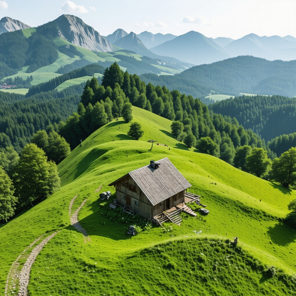 Aerial view of lush Balkan mountains with eco-friendly tourism activities