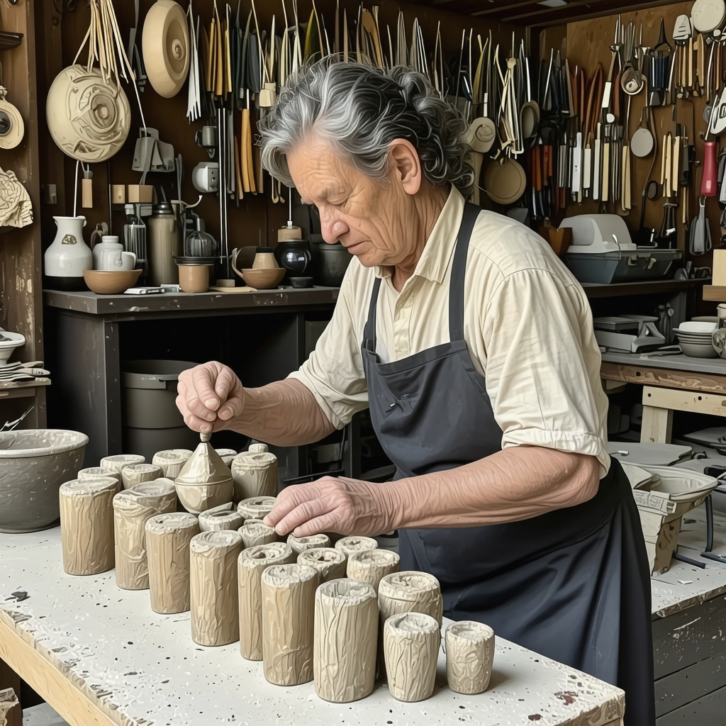 Albanian craftsmen working on traditional pottery in Gjirokaster