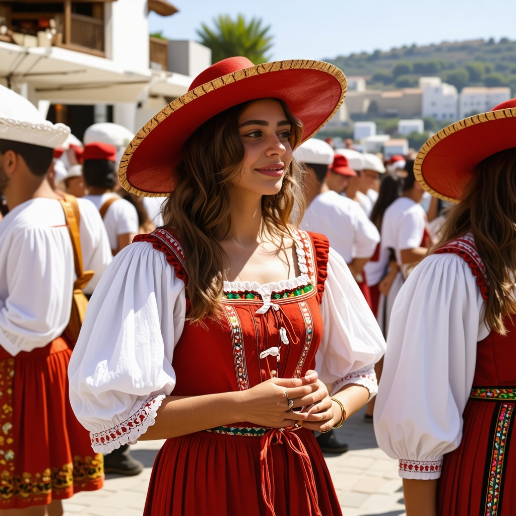 Crowd enjoying a colorful cultural festival in Ulcinj featuring traditional clothing and digital augmented reality exhibits