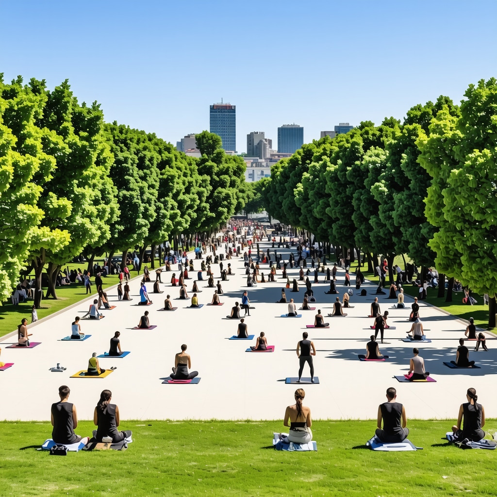 People practicing yoga, parkour, and cycling in Varna urban park
