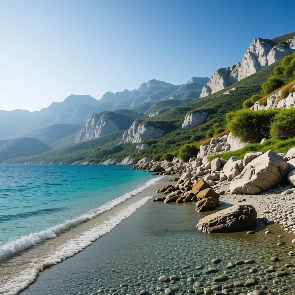Beautiful Albanian mountains and secluded beaches in natural setting