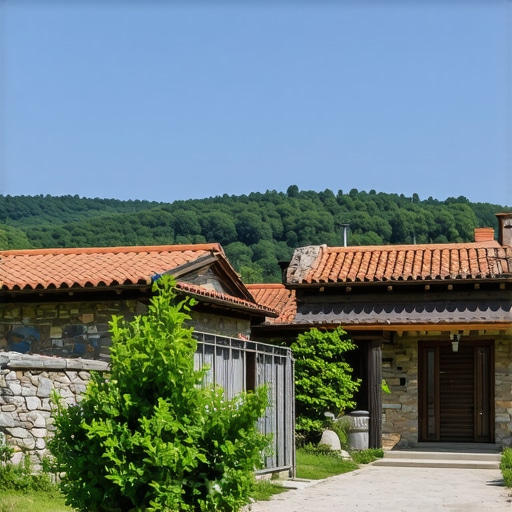 Traditional Balkan village with cultural activities and natural landscapes, emphasizing eco-tourism