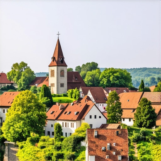 Medieval town with historic architecture and green landscape in Ptuj, Slovenia