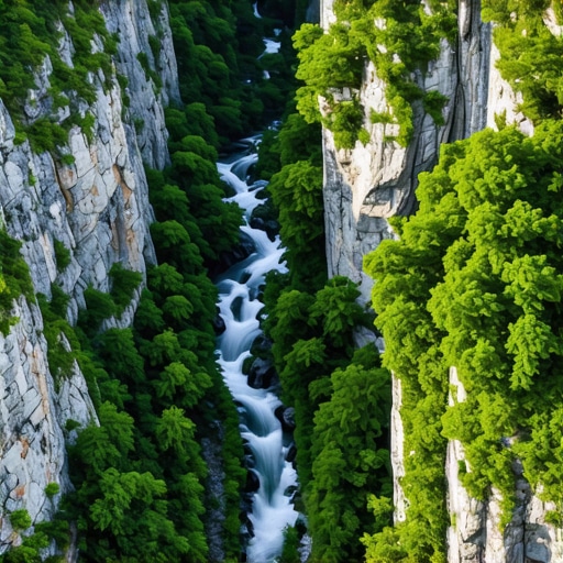Scenic view of a lush green canyon with river and rocks