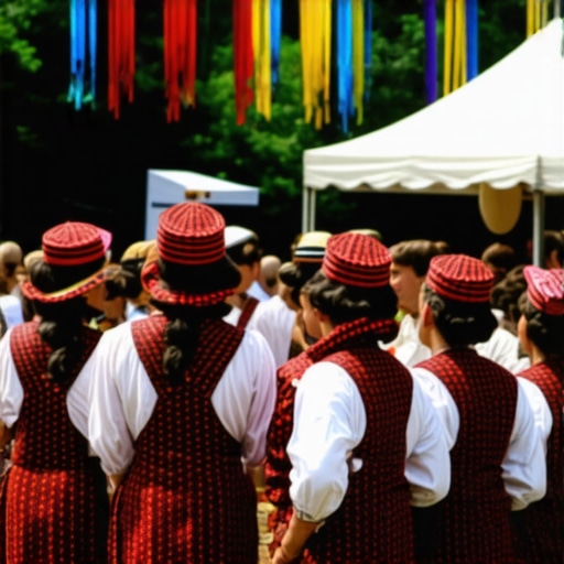 Colorful Balkan festival with traditional costumes and lively crowd