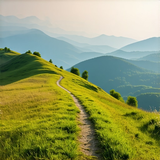 Panoramic view of Balkan mountains with hiking trail