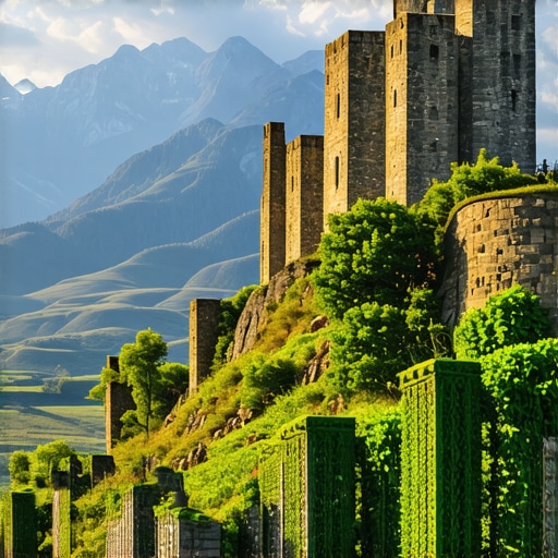 Scenic view of Balkan mountains with historical landmarks and lush landscape