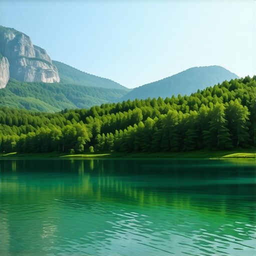 Scenic view of Balkan natural park with green forests and water