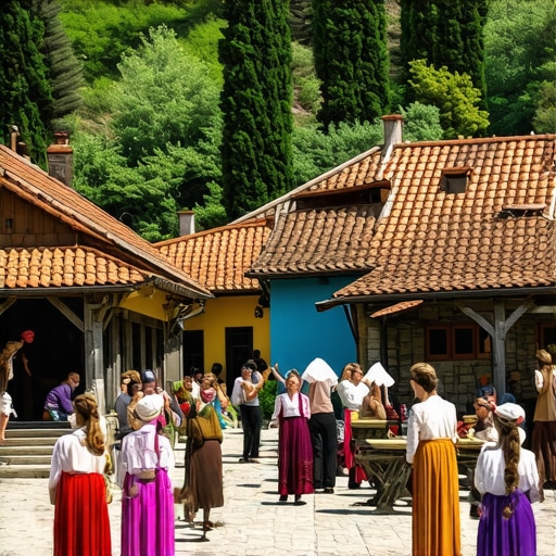 Lokalno stanovništvo koje učestvuje u tradicionalnim običajima u balkanskom selu