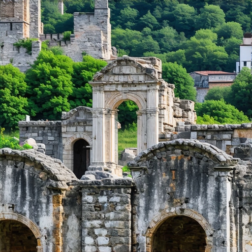 Prikaz drevnih balkanskih ruševina okruženih prirodom