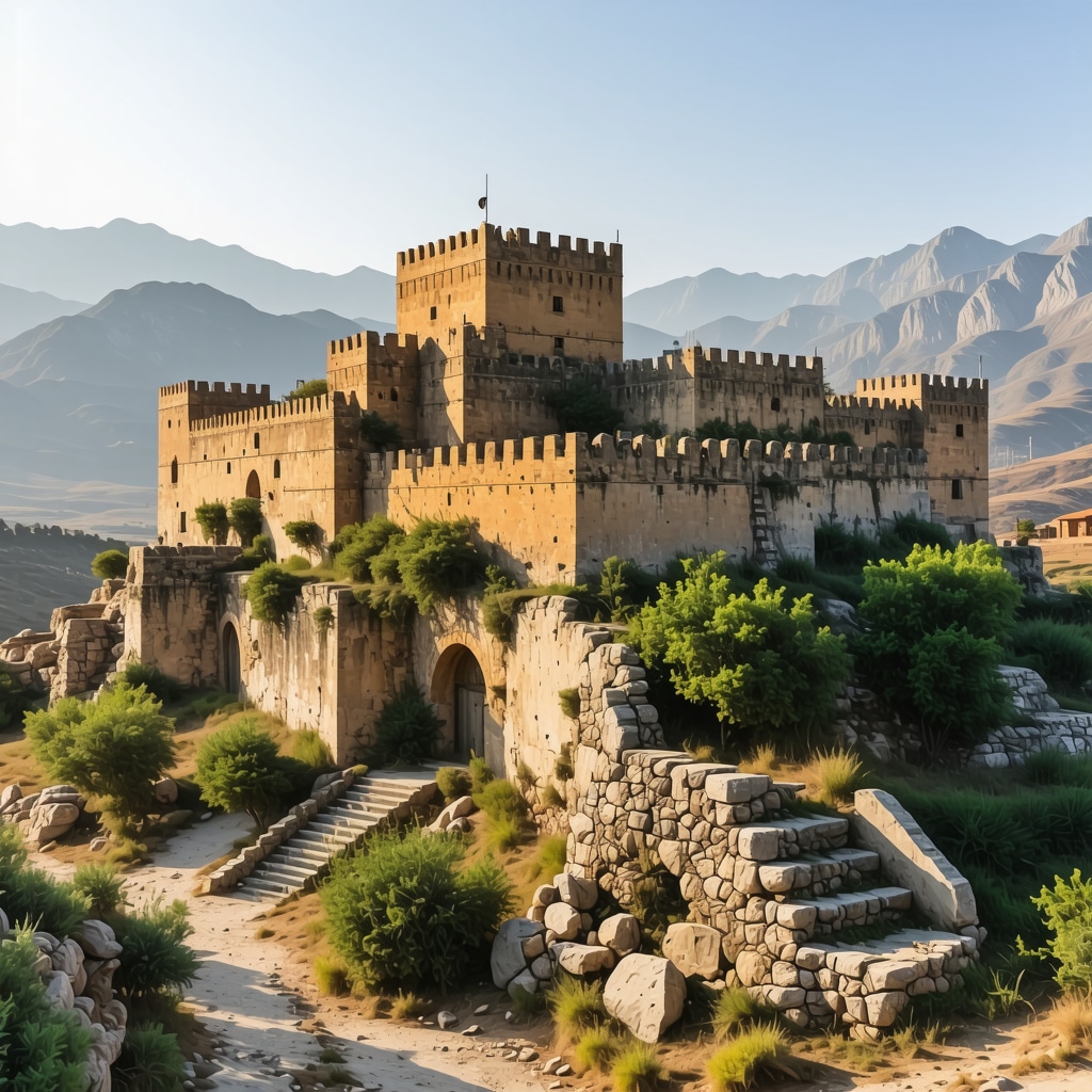 A historic fortress with digital elements symbolizing modern technology in cultural preservation