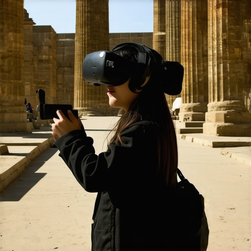 Person experiencing VR tour of a historic monument