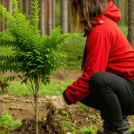 A person planting trees in a lush forest in Sjenica