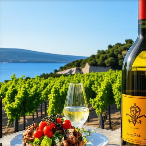 Scenic view of Hvar vineyards with local food and wine