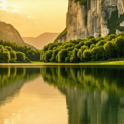 Panoramic view of Rugova canyon with lush green landscape and dramatic cliffs at sunset