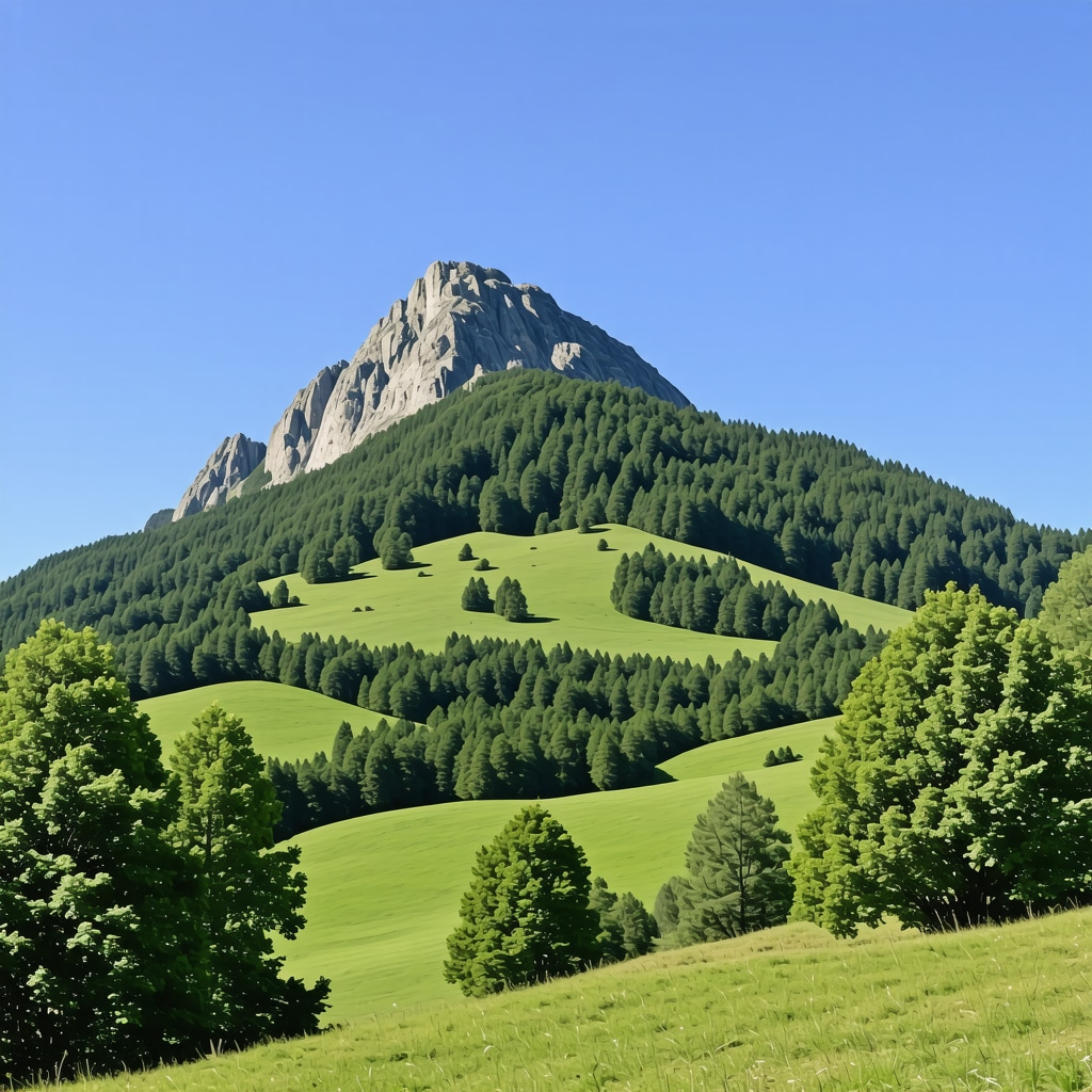 Beautiful mountain landscape with lush greenery and blue sky near Gostivar