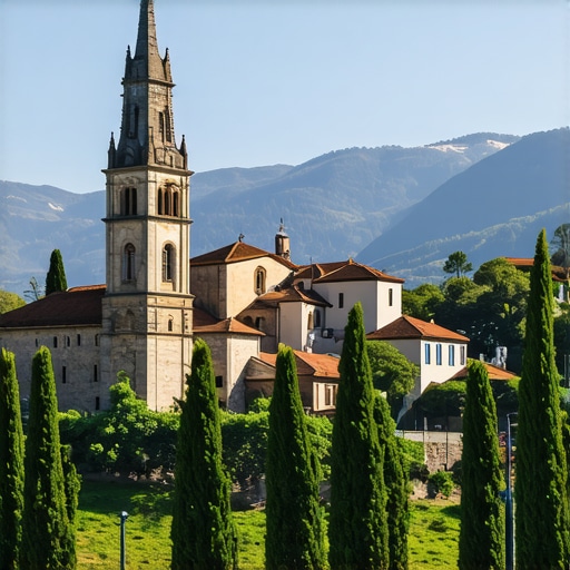 Panoramic view of Peć with historical buildings and mountain backdrop