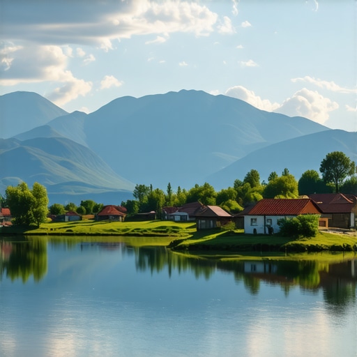 Balkan scenic landscape with mountains, lakes, and traditional villages.