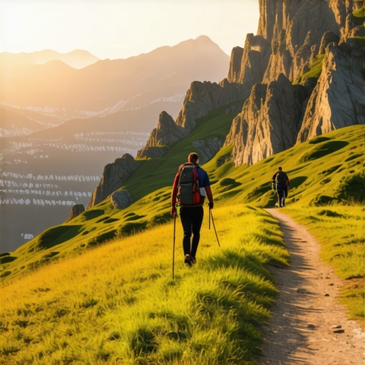 Hikers enjoying sunrise view from Balkan mountain trail