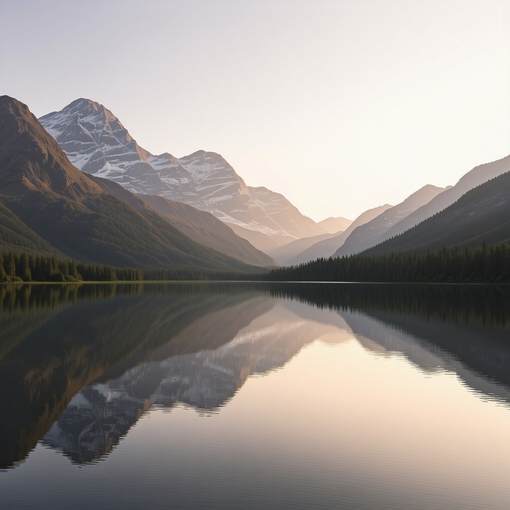 A peaceful mountain lake at sunrise symbolizing spiritual connection