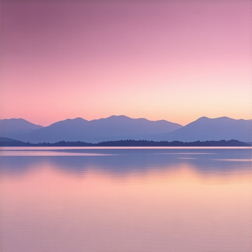 Beautiful sunset view of Lake Dojran surrounded by mountains, tranquil and picturesque