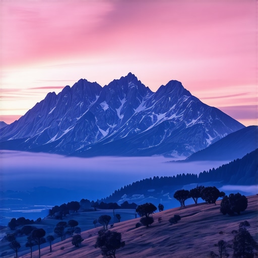 Beautiful sunset view over Lovćen mountain highlighting vibrant sky colors