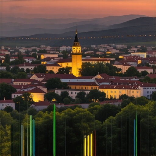 Panoramic sunset view of Smederevo Fortress with the Danube river in the background.