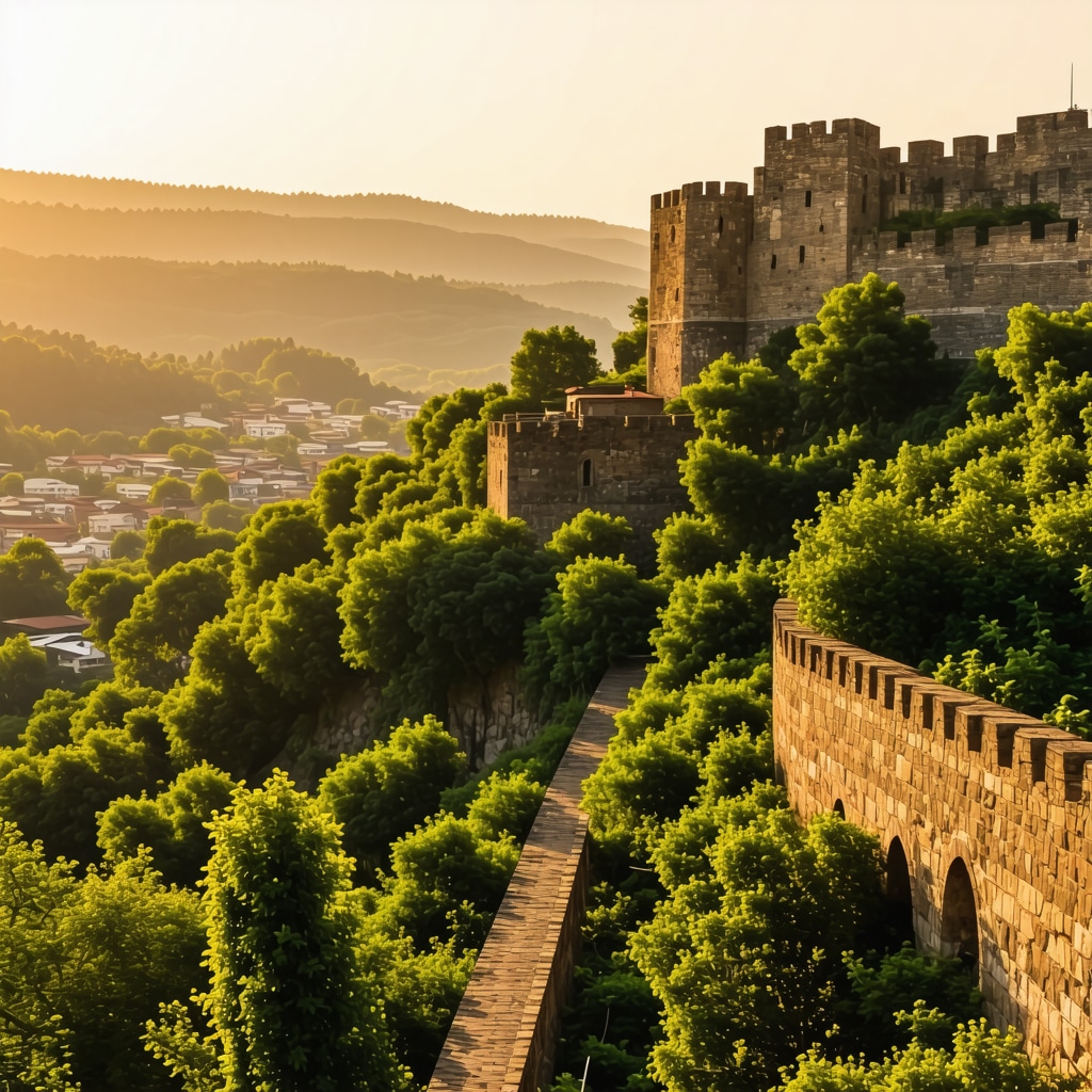 Sunset view of Veliko Tarnovo fortress with scenic landscape