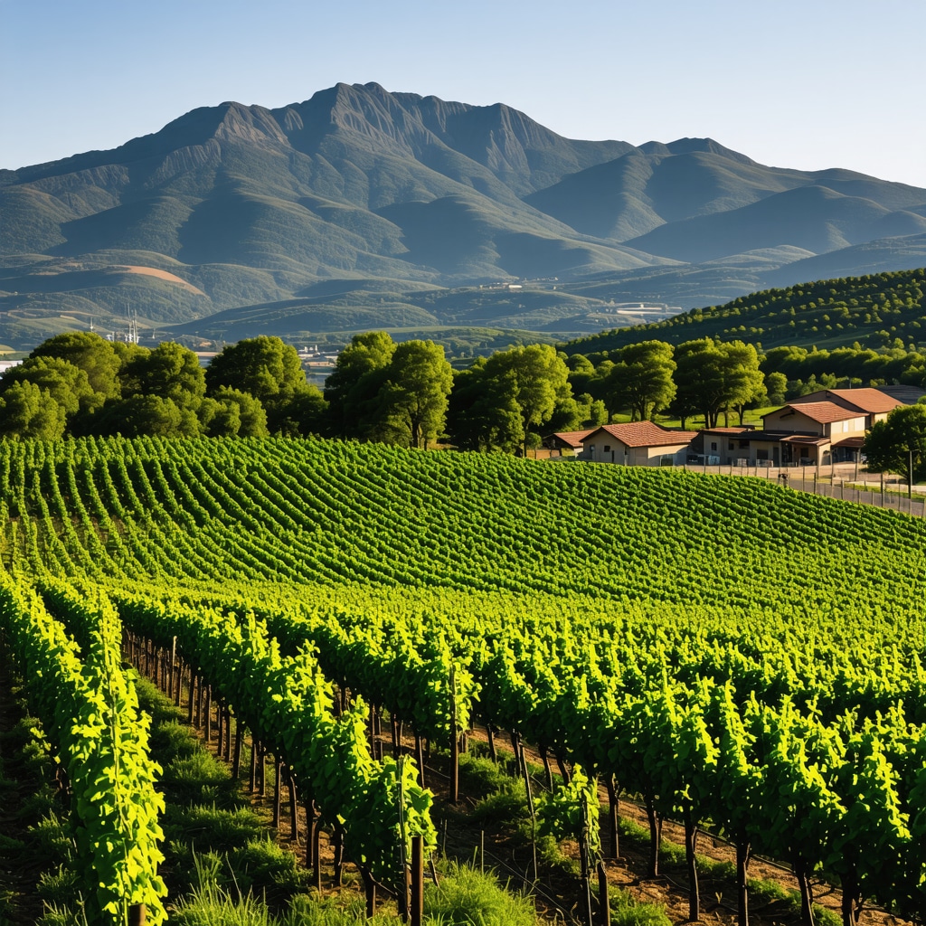 Scenic view of vineyards and mountains in Gevgelija